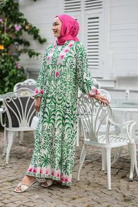 Şekil Desen Elbise Yeşil