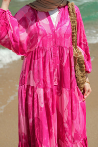 Şekil Desenli Elbise Fuşya