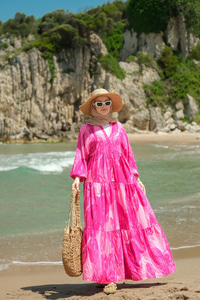 Şekil Desenli Elbise Fuşya