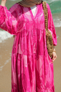 Şekil Desenli Elbise Fuşya