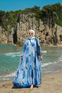 Şekil Desenli Elbise Mavi