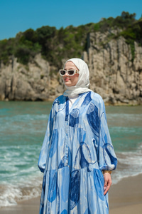 Şekil Desenli Elbise Mavi