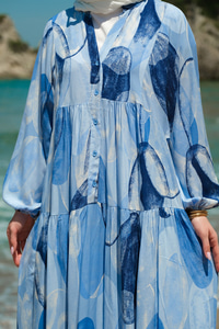 Şekil Desenli Elbise Mavi