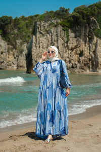 Şekil Desenli Elbise Mavi