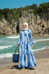 Şekil Desenli Elbise Mavi