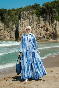 Şekil Desenli Elbise Mavi