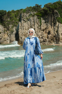 Şekil Desenli Elbise Mavi