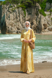 Şekil Desenli Elbise Sarı