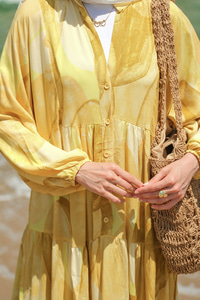 Şekil Desenli Elbise Sarı