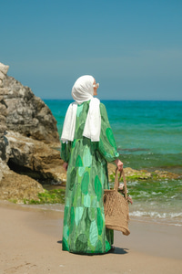 Şekil Desenli Elbise Yeşil