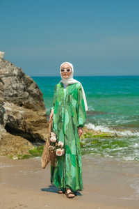 Şekil Desenli Elbise Yeşil