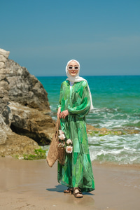 Şekil Desenli Elbise Yeşil