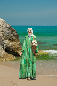 Şekil Desenli Elbise Yeşil