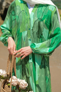 Şekil Desenli Elbise Yeşil