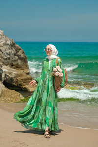 Şekil Desenli Elbise Yeşil