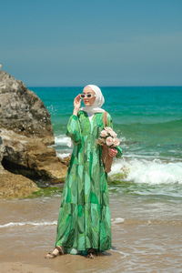 Şekil Desenli Elbise Yeşil