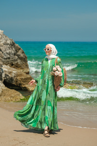 Şekil Desenli Elbise Yeşil