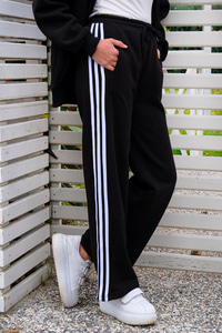 Şerit Çizgili Eşofman Altı Siyah-Beyaz