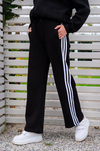 Şerit Çizgili Eşofman Altı Siyah-Beyaz