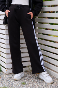 Şerit Çizgili Eşofman Altı Siyah-Beyaz