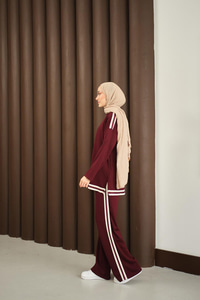 Şeritli İkili Takım Bordo