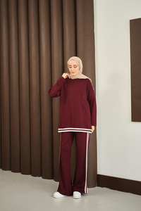 Şeritli İkili Takım Bordo