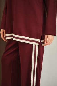 Şeritli İkili Takım Bordo