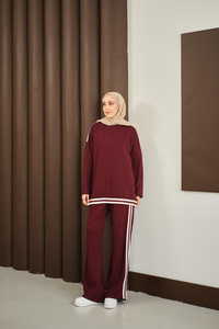 Şeritli İkili Takım Bordo