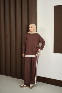 Şeritli İkili Takım Kahverengi