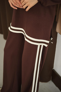 Şeritli İkili Takım Kahverengi