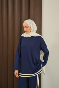 Şeritli İkili Takım Lacivert