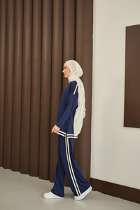 Şeritli İkili Takım Lacivert