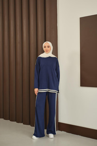 Şeritli İkili Takım Lacivert