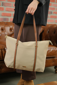 Şeritli Ön Gözlü Çanta Vizon