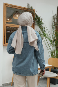 Serpme Taş Detay Kot Ceket  Buz Mavi