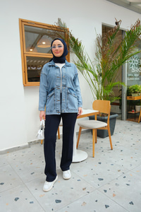 Serpme Taş Detay Kot Ceket Buz Mavi