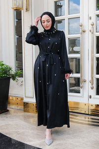 Serpme Taş İşlemeli Bel Bağlamalı Elbise Siyah