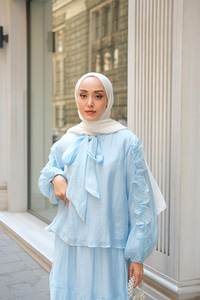 Shavy Yaka Kravatlı Takım Bebe Mavi