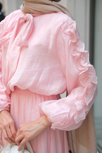 Shavy Yaka Kravatlı Takım Pembe