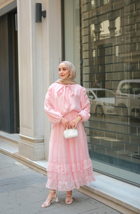 Shavy Yaka Kravatlı Takım Pembe