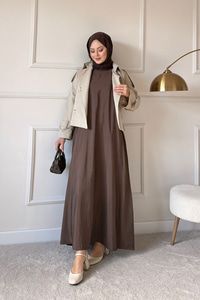 Sıfır Kol Elbise İçlik Kahverengi