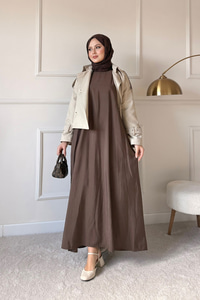 Sıfır Kol Elbise İçlik Kahverengi