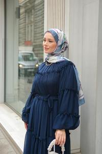 Şifon Fırfırlı Elbise Lacivert