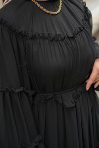 Şifon Fırfırlı Elbise Siyah