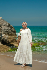 Sim Boncuk Detaylı Elbise Krem