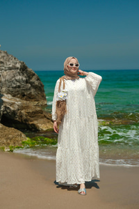 Sim Boncuk Detaylı Elbise Krem