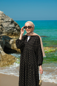 Sim Boncuk Detaylı Elbise Siyah