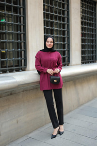 Sim Desenli Viskon Gömlek Bordo