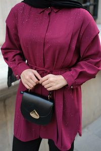 Sim Desenli Viskon Gömlek Bordo