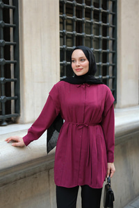 Sim Desenli Viskon Gömlek Bordo